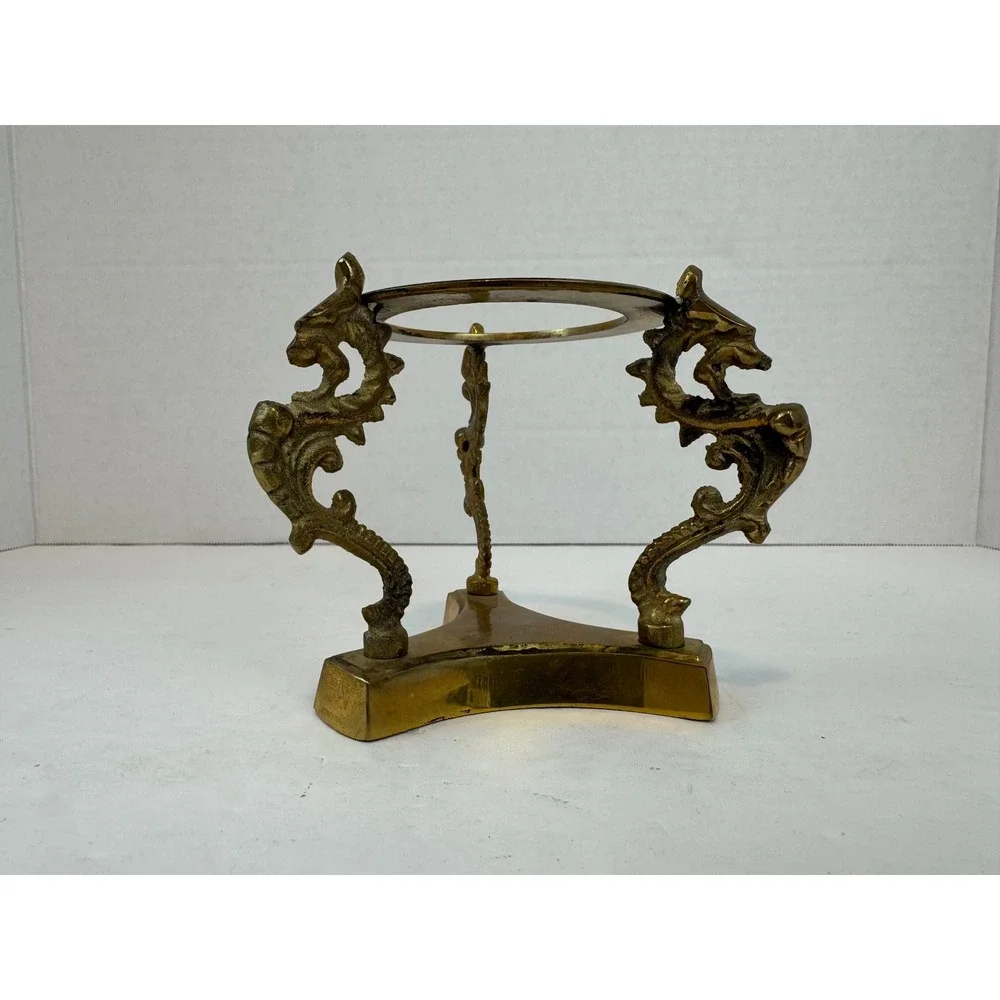 Vintage Brass Dragon Sphere Stand Tripod Crystal Ball Holder Ornate Gold Display